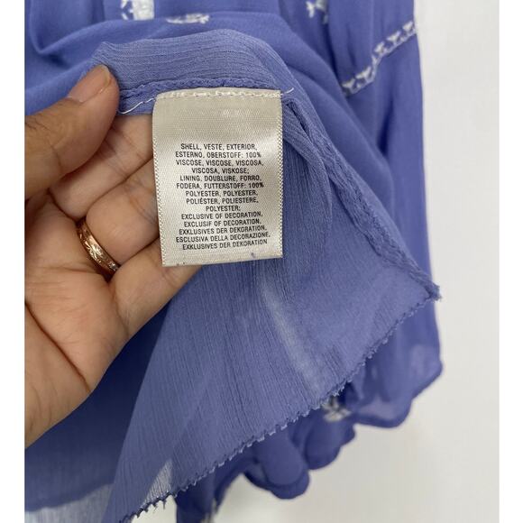 Anthropologie Adena Blue Purple Embroidered Peasant Top Flutter 4p - Picture 4 of 6